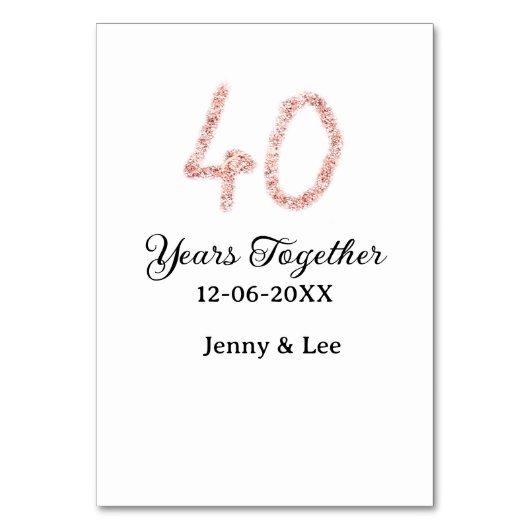 Veertig jaar samen zwarte roze glinsterende vet le kaart (Voorkant)