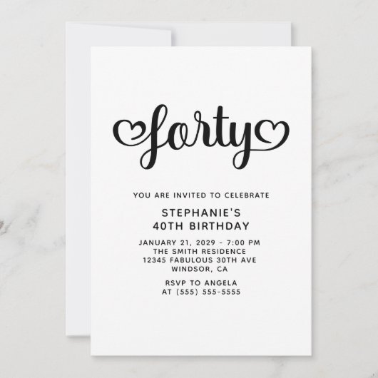 Veertig Lieve Hartjes Script 40ste Verjaardag Kaart (Voorkant)