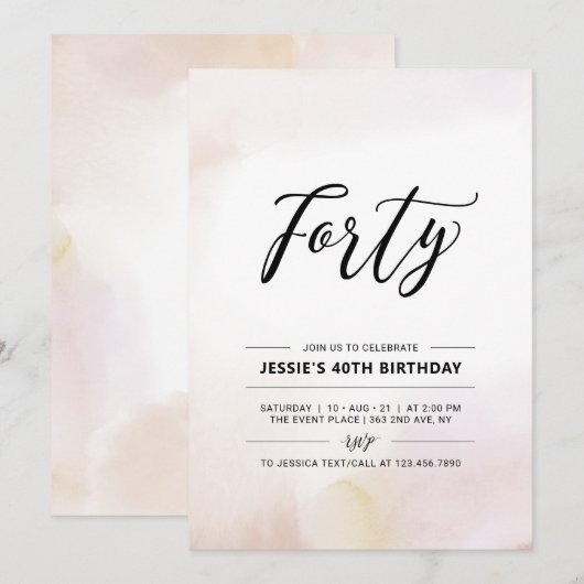 veertig | Minimale Waterverf van de 40e verjaardag Kaart (Voorkant / Achterkant)