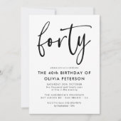 veertig | Modern 40e zwart-wit verjaardagsfeest Kaart (Voorkant)