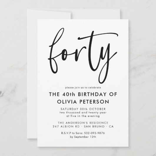 veertig | Modern 40e zwart-wit verjaardagsfeest Kaart (Voorkant)