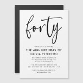 veertig | Modern 40e zwart-wit verjaardagsfeest Magnetische Uitnodiging (Voorkant / Achterkant)
