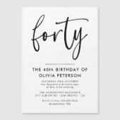 veertig | Modern 40e zwart-wit verjaardagsfeest Magnetische Uitnodiging (Voorkant)