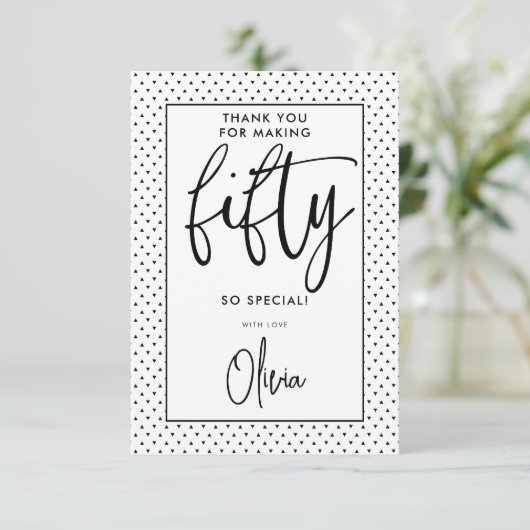 veertig | Modern 50e zwart-wit verjaardagsscript Bedankkaart (Staand voorkant)