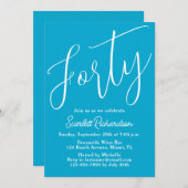 Veertig Modern Script Aqua Blue 40e verjaardagsfee Kaart (Voorkant / Achterkant)