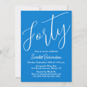 Veertig Modern Script Blauw 40ste Verjaardagsfeest Kaart (Voorkant)