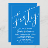 Veertig Modern Script Blauw 40ste Verjaardagsfeest Kaart (Voorkant / Achterkant)
