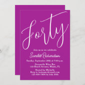 Veertig Modern Script Donker Roze 40ste Verjaardag Kaart (Voorkant / Achterkant)