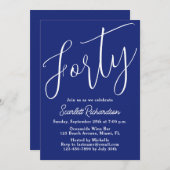 Veertig Modern Script Marine Blauw 40e Verjaardags Kaart (Voorkant / Achterkant)
