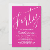 Veertig Modern Script Roze 40ste Verjaardagsfeest Kaart (Voorkant)