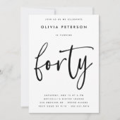 veertig | Moderne B & W 40e verjaardag partij typo Kaart (Voorkant)