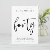 veertig | Moderne B & W 40e verjaardag partij typo Kaart (Staand voorkant)