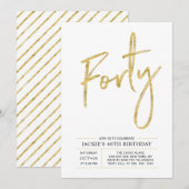 veertig | Moderne Gold 40e uitnodiging voor de par (Voorkant / Achterkant)