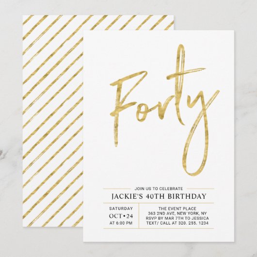 veertig | Moderne Gold 40e uitnodiging voor de par (Voorkant / Achterkant)