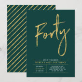 veertig | Moderne gouden en groene 40e verjaardag Kaart (Voorkant / Achterkant)