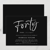Veertig moderne minimalistische zwart wit 40e verj kaart (Voorkant / Achterkant)