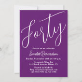 Veertig moderne script herfst Paarse 40ste verjaar Kaart (Voorkant)