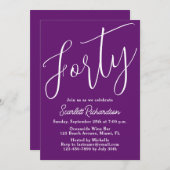 Veertig moderne script herfst Paarse 40ste verjaar Kaart (Voorkant / Achterkant)
