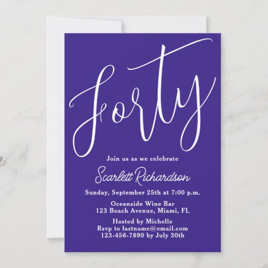 Veertig moderne script Paarse 40ste verjaardagsfee Kaart (Voorkant)