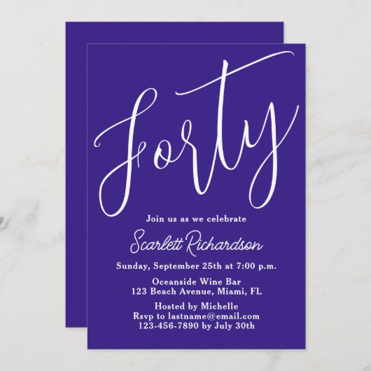 Veertig moderne script Paarse 40ste verjaardagsfee Kaart (Voorkant / Achterkant)