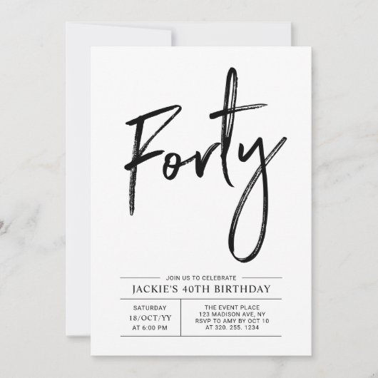 veertig | Moderne uitnodiging van de 40e verjaarda (Voorkant)