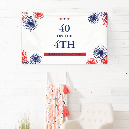 Veertig op 4 juli Aangepast Vuurwerk van Birthday Spandoek (Insitu)