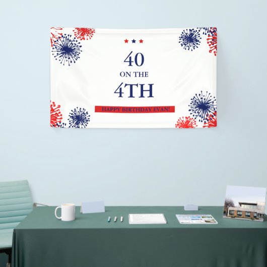 Veertig op 4 juli Aangepast Vuurwerk van Birthday Spandoek (Beurs)