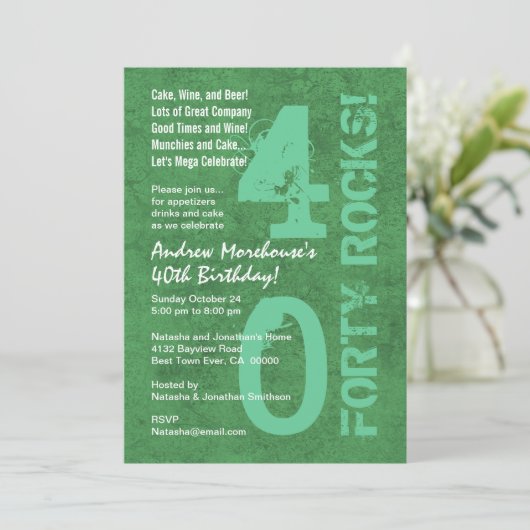 Veertig Rocks! 40th Birthday Green White Sjabloon Kaart (Staand voorkant)