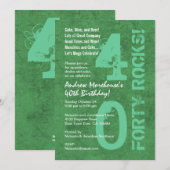 Veertig Rocks! 40th Birthday Green White Sjabloon Kaart (Voorkant / Achterkant)