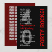 Veertig Rocks! Birthday Black White Linen Kaart (Voorkant / Achterkant)