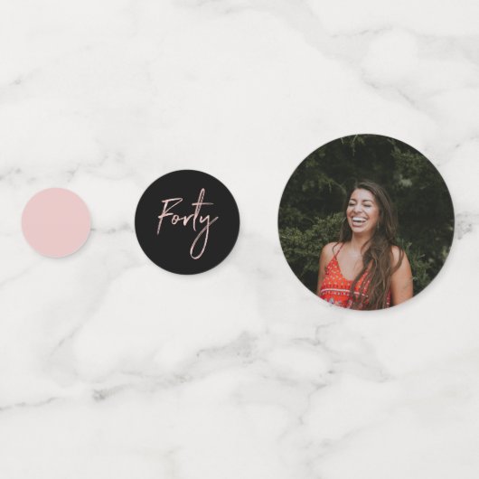 veertig | Roos Gold en zwarte moderne 40e verjaard Confetti (Achterkanten)