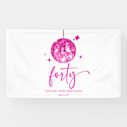 Veertig Roze Disco Bal 40ste Verjaardagsfeestje Spandoek (Horizontaal)