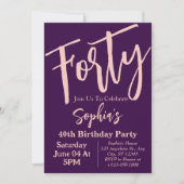 Veertig roze Paarse moderne 40ste verjaardagsfeest Kaart (Voorkant)