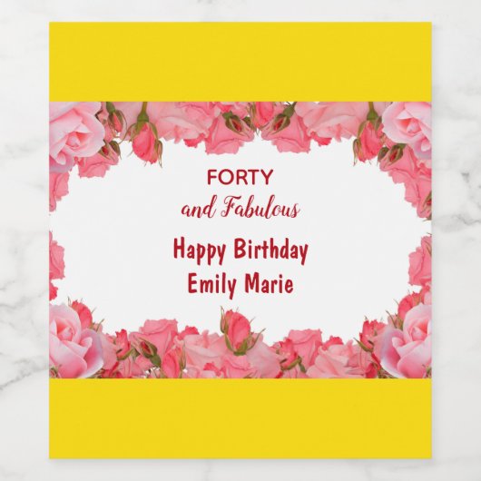 Veertig Rozen Lijst Birthday Party Wijn Etiket (Enkel label)