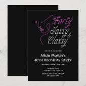 Veertig Sassy & Classy Roze Zwart 40e Verjaardag Kaart (Voorkant / Achterkant)
