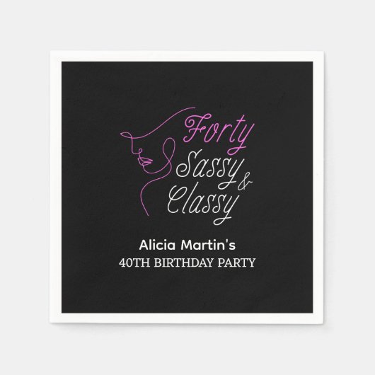 Veertig Sassy & Classy Roze Zwart 40e Verjaardag Servet (Voorkant)