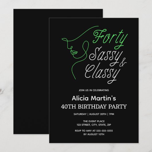 Veertig Sassy & Classy Zwart 40ste verjaardagsfees Kaart (Voorkant / Achterkant)