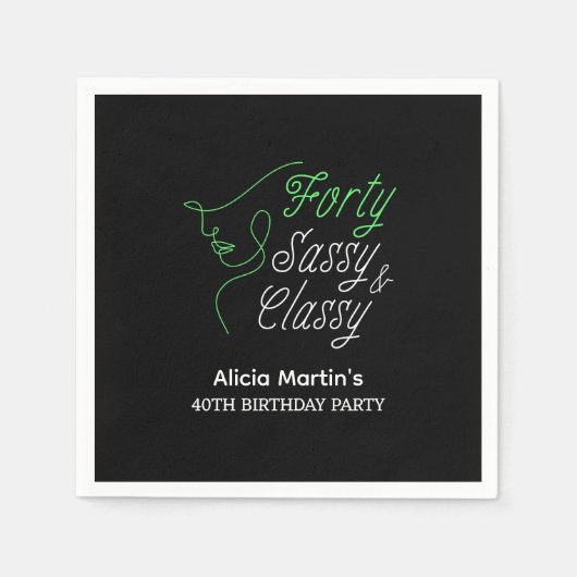 Veertig Sassy & Classy Zwart 40ste verjaardagsfees Servet (Voorkant)