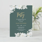 Veertig Smaragd Groen & Goud Wit Bloemen Verjaarda Kaart (Staand voorkant)