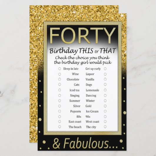 Veertig verjaardag dit of dat spel (Voorkant / Achterkant)