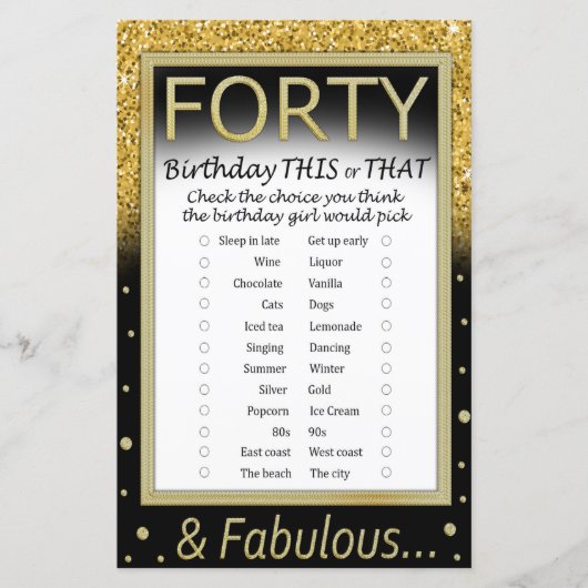 Veertig verjaardag dit of dat spel (Voorkant)