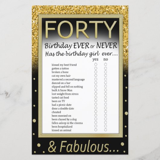 Veertig verjaardag ooit of nooit (Voorkant)