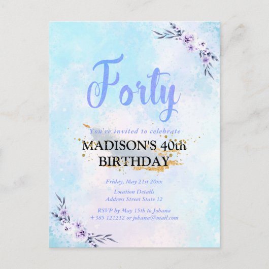 Veertig verjaardagsfeest Waterverf pastel Briefkaart (Voorkant)