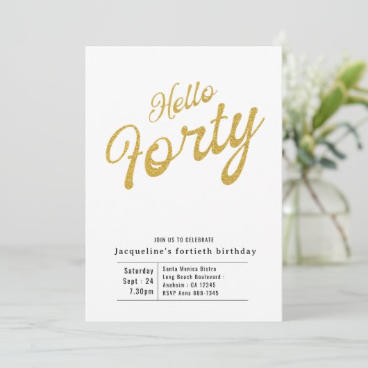 Veertig witte en goudmatige 40e verjaardag kaart (Staand voorkant)