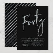 veertig | Zilver & Zwart Modern 40e verjaardagsfee Kaart (Voorkant / Achterkant)