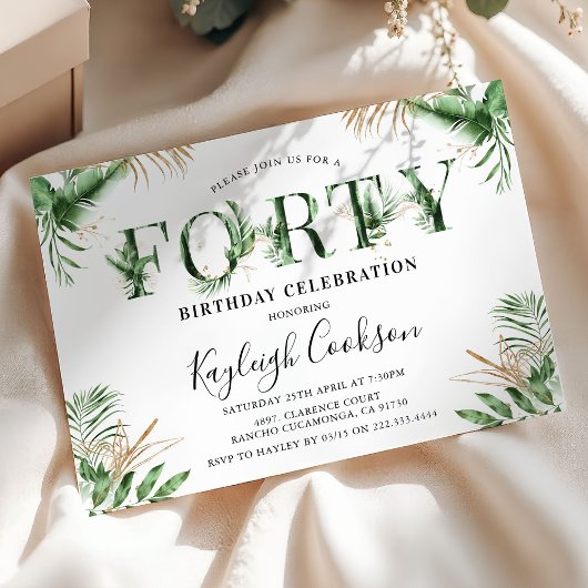 Veertig Zomer Tropisch Groen 40ste Verjaardagsfees Kaart