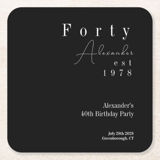 Veertig zwart-wit 40e verjaardagsfeest kartonnen onderzetters (Voorkant)