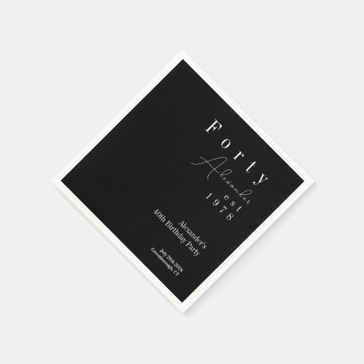 Veertig zwart-wit 40e verjaardagsfeest servet (Hoek)
