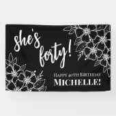Veertig Zwart Wit 40e Verjaardagsfeestje Spandoek (Horizontaal)