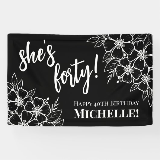 Veertig Zwart Wit 40e Verjaardagsfeestje Spandoek (Horizontaal)